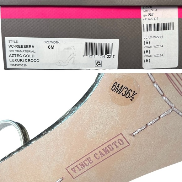 Vince Camuto Ressera Gold Croc Embossed Sandal Heels with Ankle Strap, Size 6 - Picture 7 of 9